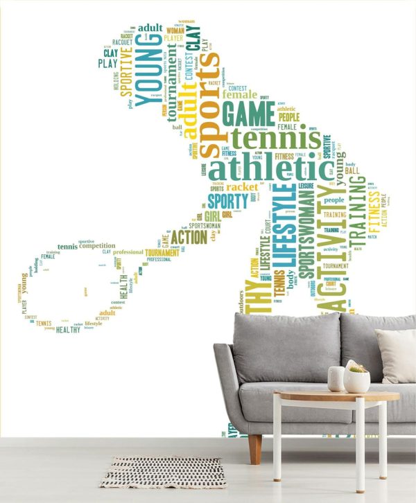 Sports | Tennis Player Word Cloud Mural Wallpaper Sports Sports