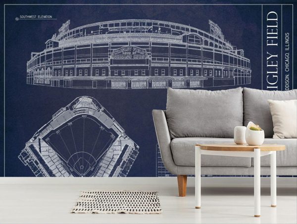 Sports | Wrigley Field Blueprint Wallpaper Mural Architectural Architectural