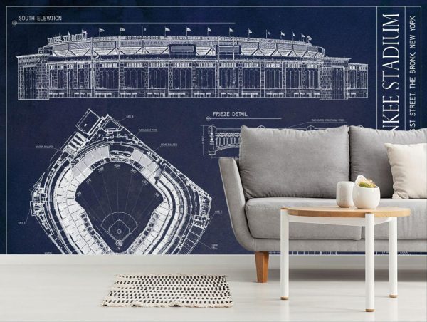 Sports | Yankee Stadium Blueprint Mural Wallpaper Architectural Architectural