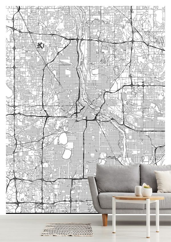 Styles | Map Of Minneapolis, Minnesota Wallpaper Mural Maps & Flags Maps & Flags