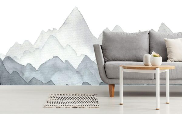 Styles | Misty Gray Watercolor Mountains Wall Mural Art & Graphics Art & Graphics