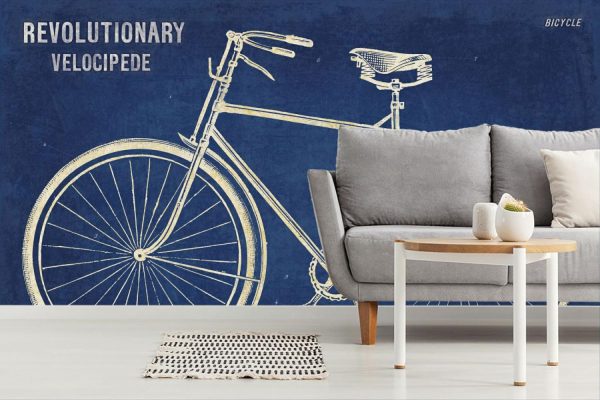 Transportation | Blueprint Bicycle Mural Wallpaper Transportation Transportation