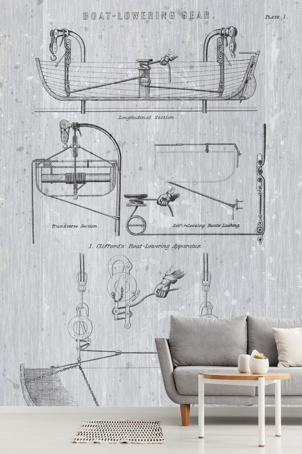 Transportation | Boat Launching Blueprint Wall Mural Transportation Transportation