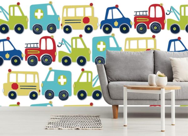 Transportation | Bumper-2-Bumper Traffic Jam – White Wallpaper Mural Transportation Transportation