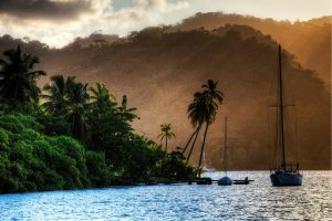 Transportation | Island Sunrays and Sailboats Mural Wallpaper Transportation Transportation