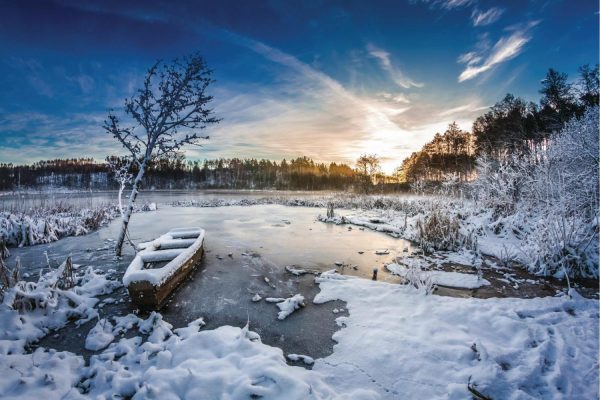 Transportation | Old Boat On The Lake Covered With Snow Wall Mural Transportation Transportation