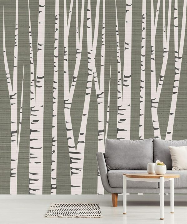 Trees | Birch Trees Illustration Mural Wallpaper Forests Forests