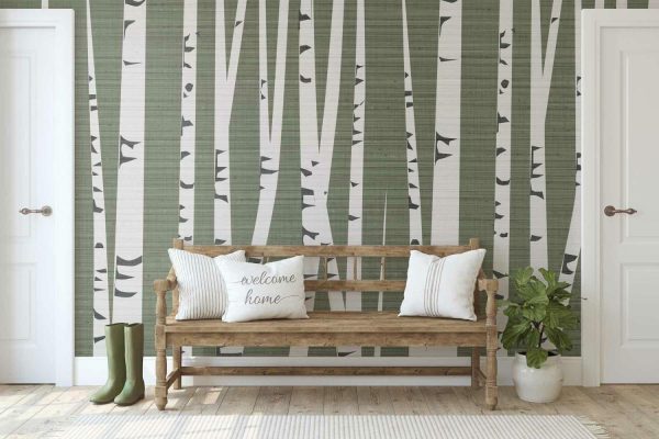 Trees | Birch Trees Illustration Mural Wallpaper Forests Forests