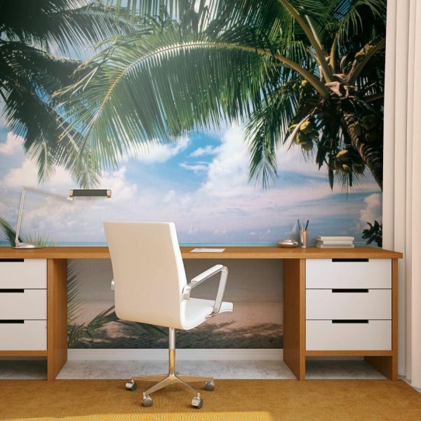 Trees | Coconut Palms, Bora Bora Mural Wallpaper Beach & Tropical Beach & Tropical