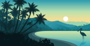 Trees | Palm Tree Landscape Silhouette Wall Mural Beach & Tropical Beach & Tropical