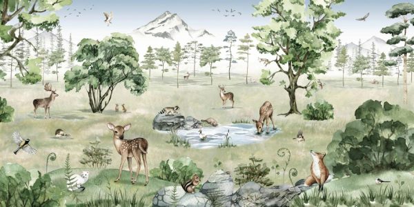 Trees | Summer Deer Forest Wallpaper Mural Animals Animals