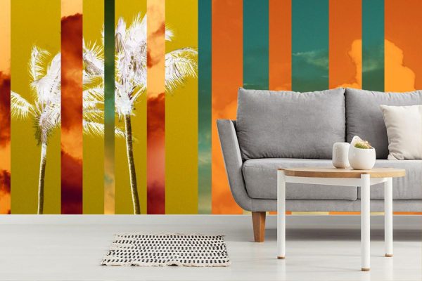 Trees | Tropical Stripes 2 Mural Wallpaper Beach & Tropical Beach & Tropical