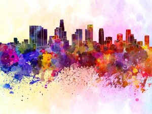 City & Skyline | Los Angeles Skyline In Watercolor Wall Mural City & Skyline City & Skyline