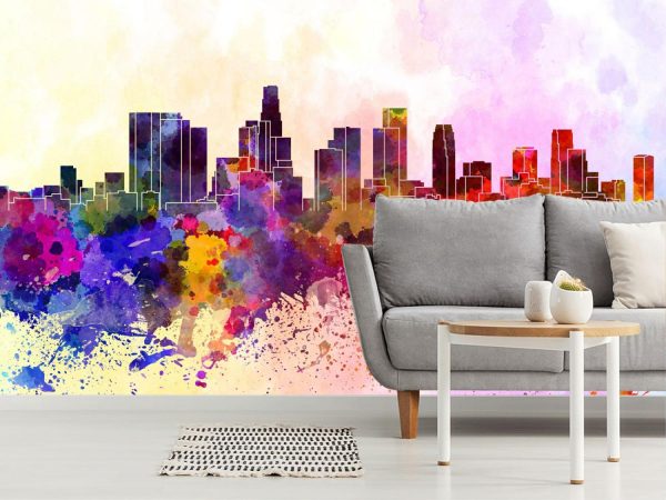 City & Skyline | Los Angeles Skyline In Watercolor Wall Mural City & Skyline City & Skyline