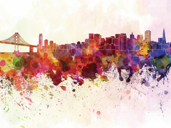 City & Skyline | San Francisco Skyline Watercolor Wall Mural City & Skyline City & Skyline