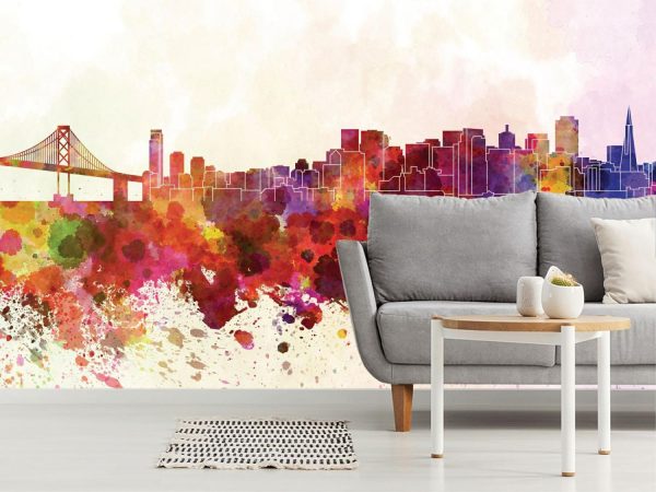 City & Skyline | San Francisco Skyline Watercolor Wall Mural City & Skyline City & Skyline