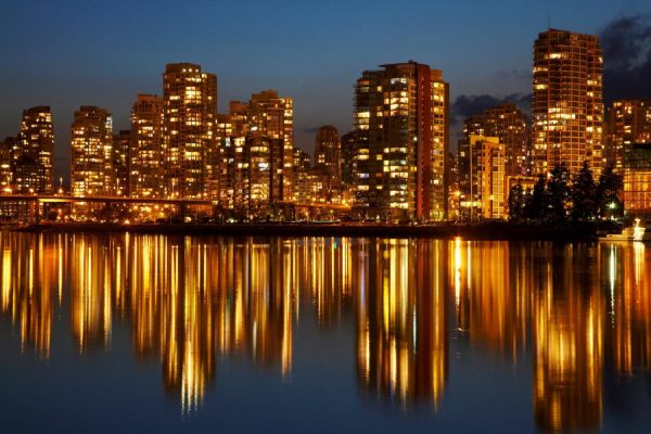 City & Skyline | False Creek Reflection, Vancouver Night Mural Wallpaper City & Skyline City & Skyline