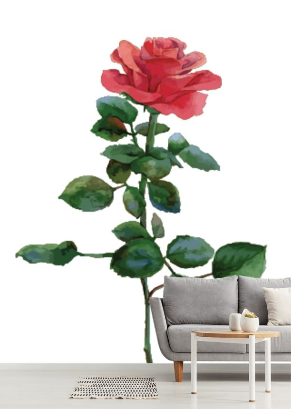 Flowers | Single Rose Watercolor Wall Mural Flowers Flowers