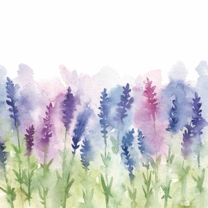 Flowers | Watercolor Lavender Field Wallpaper Mural Flowers Flowers