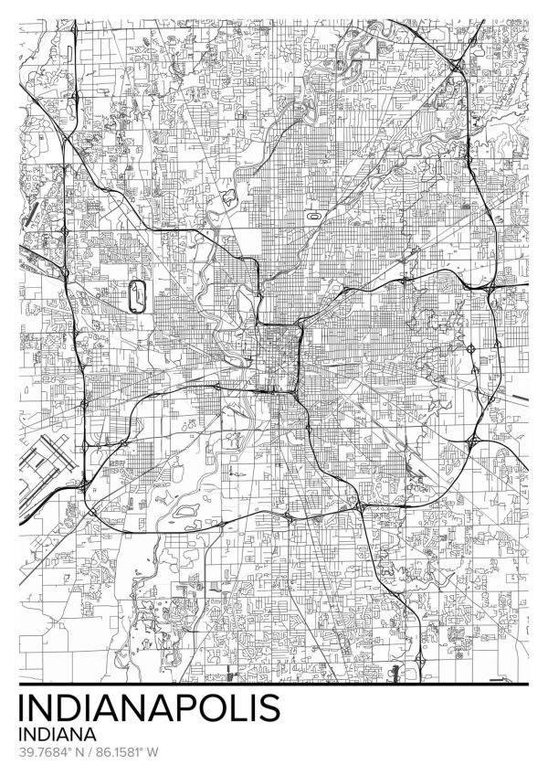 Art & Graphics | Map Of Indianapolis, IN Wallpaper Mural Art & Graphics Art & Graphics