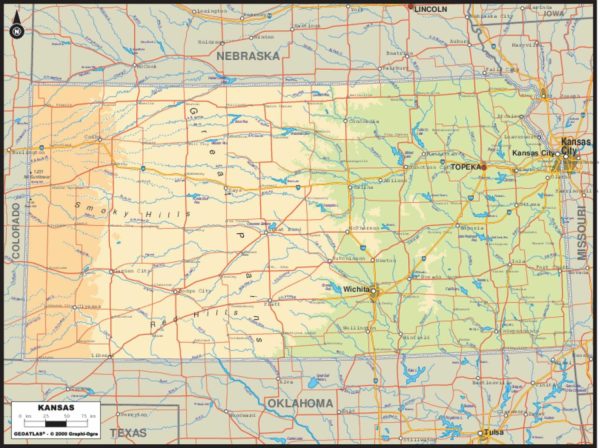 Maps & Flags | Kansas Map Wallpaper Mural Maps & Flags Maps & Flags