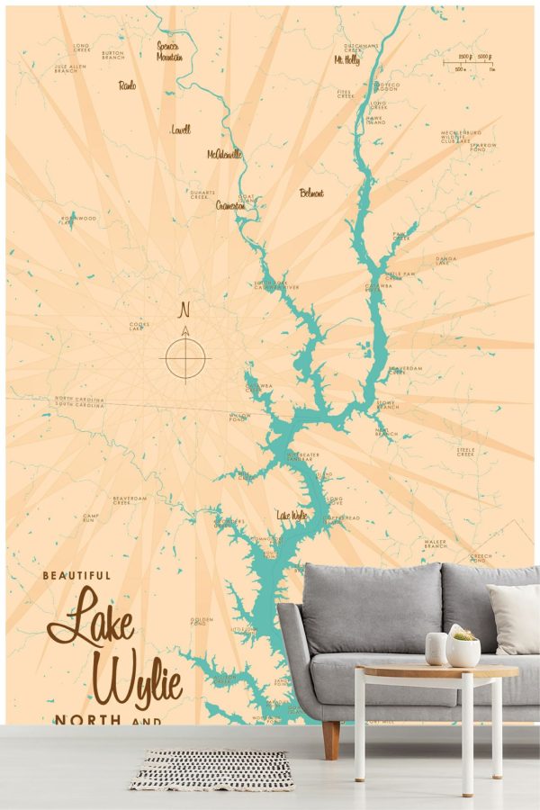 Maps & Flags | Lake Wylie, SC Map Wallpaper Mural Maps & Flags Maps & Flags