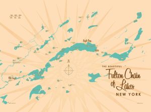 Maps & Flags | Fulton Chain of Lakes, NY Lake Map Mural Wallpaper Maps & Flags Maps & Flags