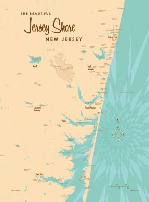 Maps & Flags | Jersey Shore, NJ Lake Map Mural Wallpaper Maps & Flags Maps & Flags