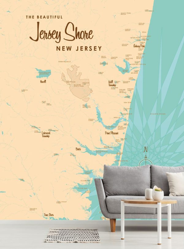 Maps & Flags | Jersey Shore, NJ Lake Map Mural Wallpaper Maps & Flags Maps & Flags