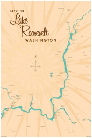 Maps & Flags | Lake Roosevelt, WA Lake Map Mural Wallpaper Maps & Flags Maps & Flags