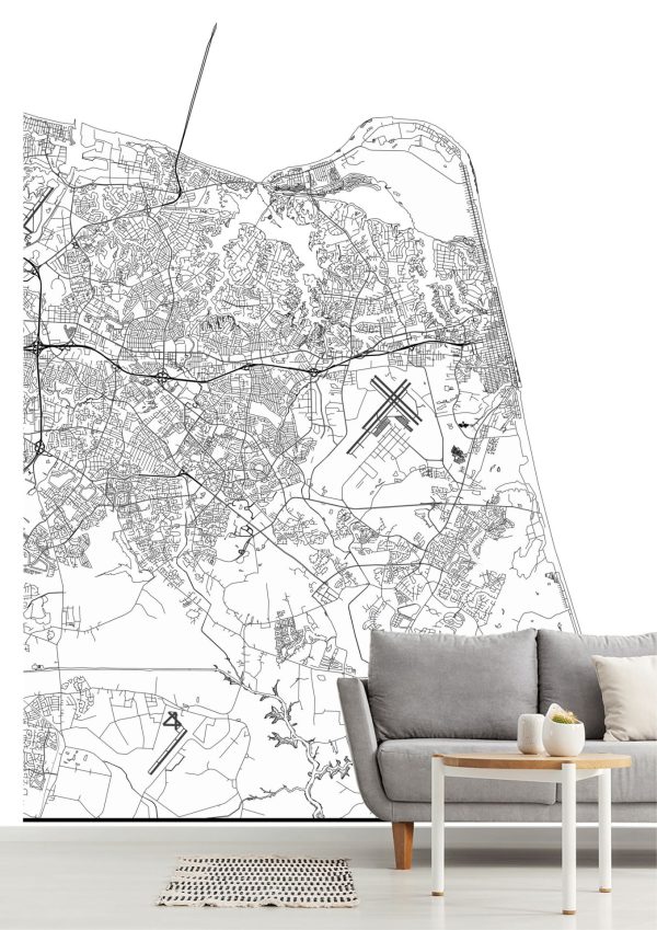 Maps & Flags | Map Of Virginia Beach, VA Wallpaper Mural Maps & Flags Maps & Flags