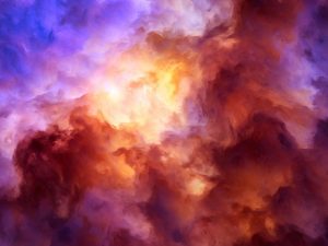 Space | Storm Clouds Shading From Dark Purples And Reds To Oranges And Yellows Wall Mural