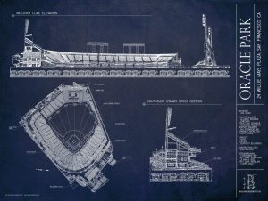 Architectural | Oracle Park Blueprint Wall Mural Architectural Architectural